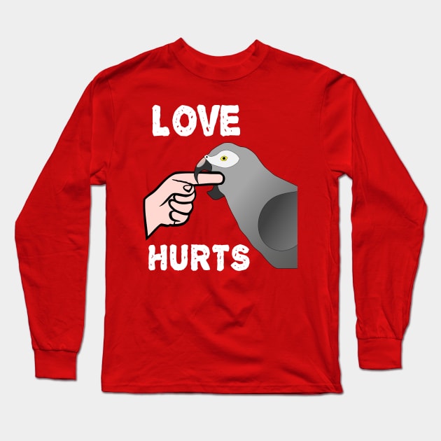 Love Hurts Timneh African Grey Parrot Biting Long Sleeve T-Shirt by Einstein Parrot